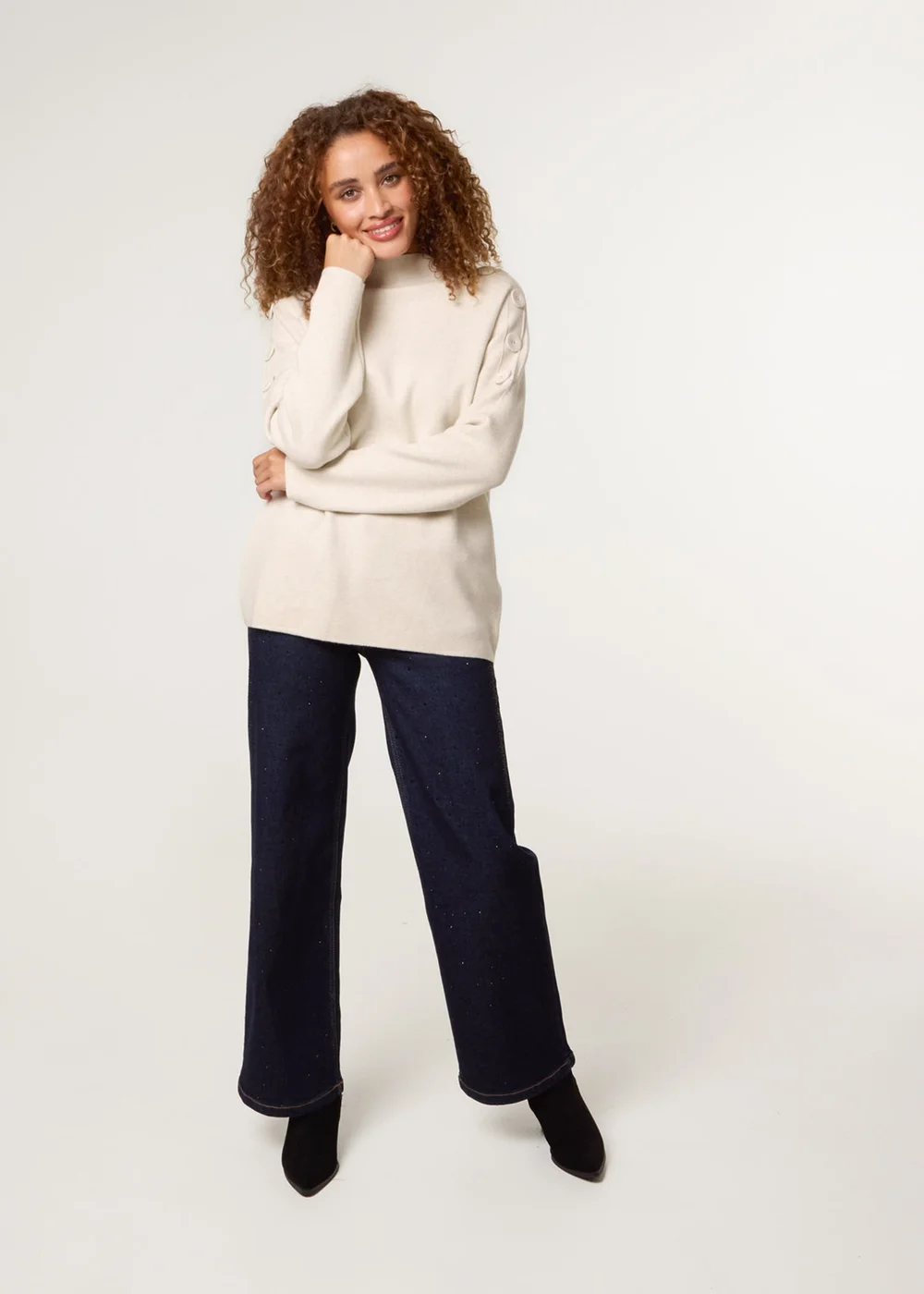 Blue Vanilla Beige Button Shoulder Jumper - L/XL Image 3