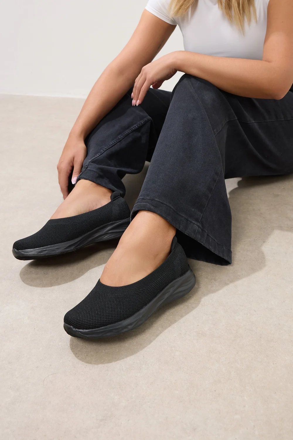 Yours Black Slip On Knit Trainers In Extra Wide EEE Fit - 4 Extra Wide Image 1