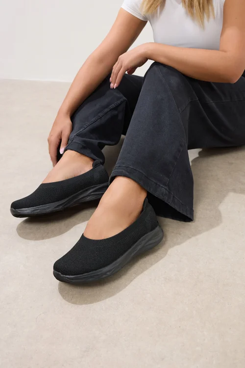 Yours Black Slip On Knit Trainers In Extra Wide EEE Fit - 4 Extra Wide Image 1