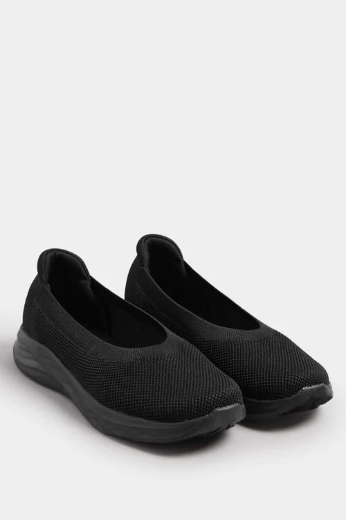 Yours Black Slip On Knit Trainers In Extra Wide EEE Fit - 4 Extra Wide Image 2