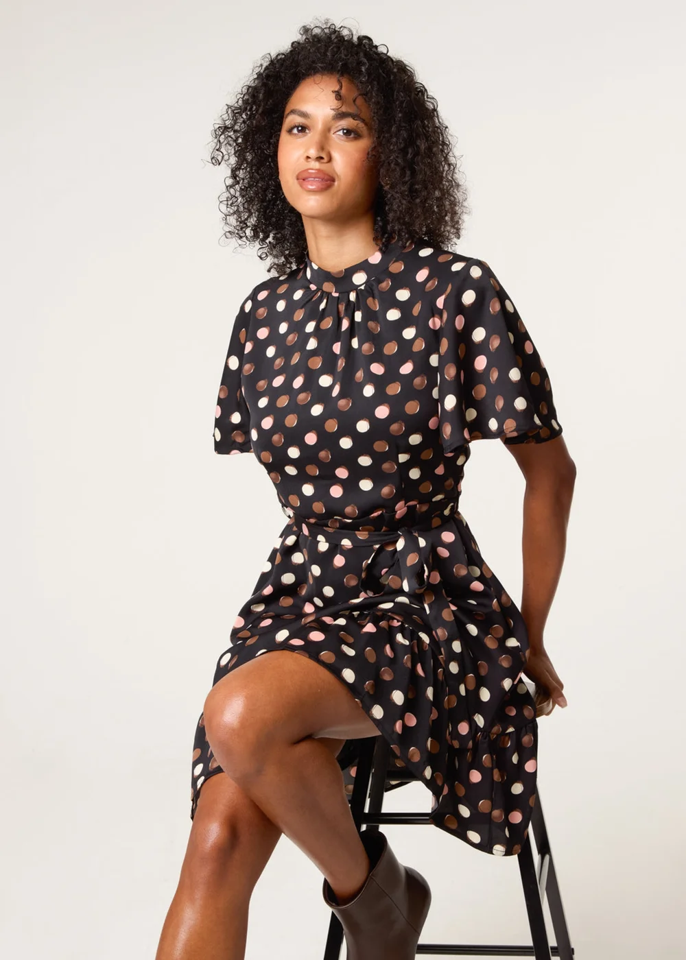 Blue Vanilla Multi Polka Dot High Neck Flippy Dress - 18 Image 1