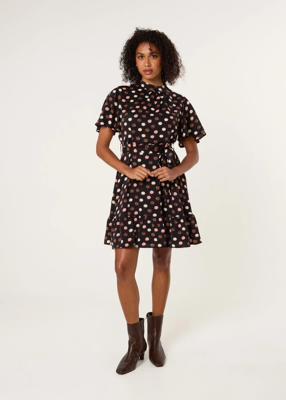Blue Vanilla Multi Polka Dot High Neck Flippy Dress - 18 Image 2