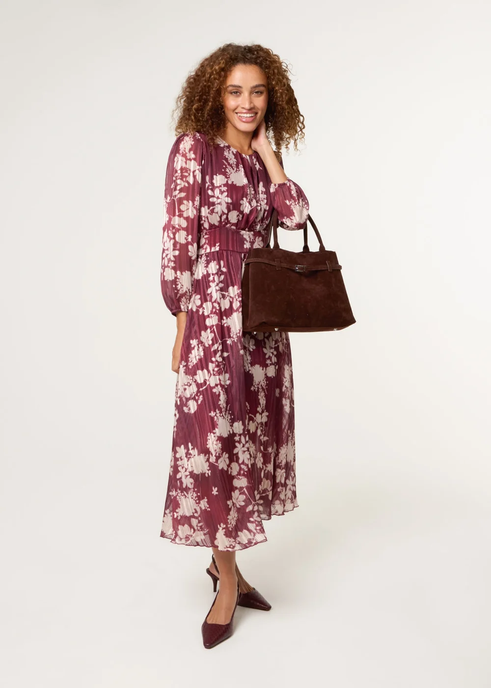 Blue Vanilla Burgundy Scoop Neck Floral Metallic Dress With Elasticated Waist - L Blue Vanilla Burgundy Scoop Neck Floral Metallic Dress With Elasticated Waist - L