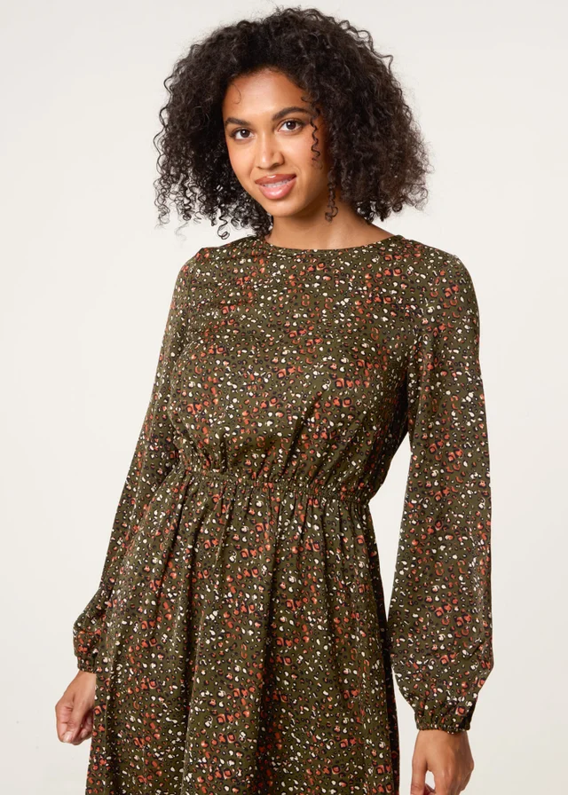 Blue Vanilla Khaki Animal Print Midi Dress