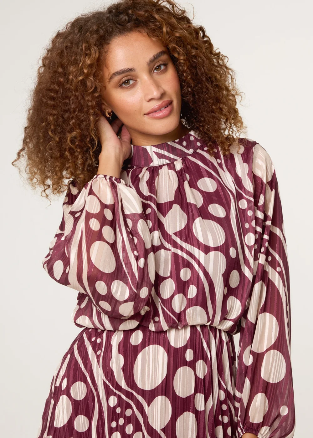 Blue Vanilla Burgundy Abstract Polka Dot Dress & Metallic Striped Dress - M | Matalan Blue Vanilla Burgundy Abstract Polka Dot Dress & Metallic Striped Dress - M | Matalan