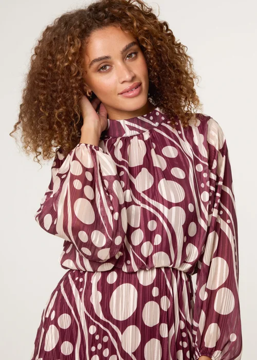 Blue Vanilla Burgundy Abstract Polka Dot Dress & Metallic Striped Dress - S Image 2