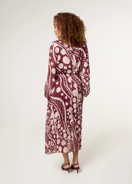 Blue Vanilla Burgundy Abstract Polka Dot Dress & Metallic Striped Dress - S Image 4
