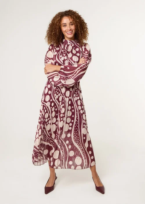 Blue Vanilla Burgundy Abstract Polka Dot Dress & Metallic Striped Dress - S Image 1