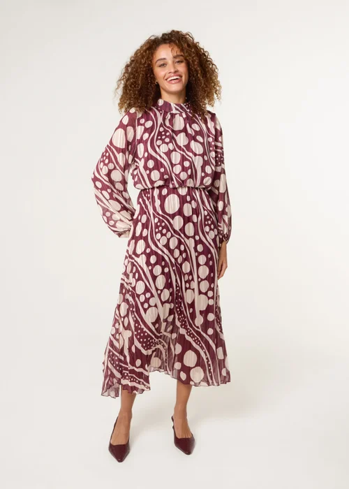 Blue Vanilla Burgundy Abstract Polka Dot Dress & Metallic Striped Dress - S Image 3