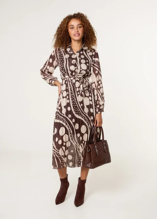 Blue Vanilla Brown Abstract Polka Dot Dress & Metallic Striped Button Collar Dress - S Image 3