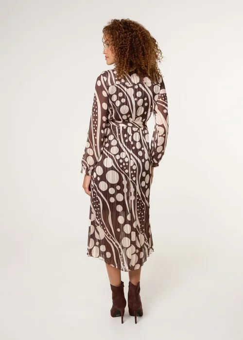 Blue Vanilla Brown Abstract Polka Dot Dress & Metallic Striped Button Collar Dress - S Image 4