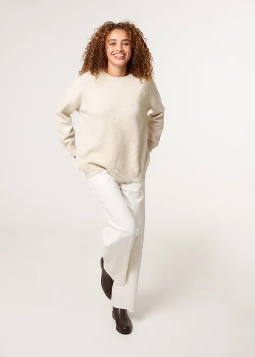Blue Vanilla Beige Argyle Stitch Detail Jumper - L/XL Image 2
