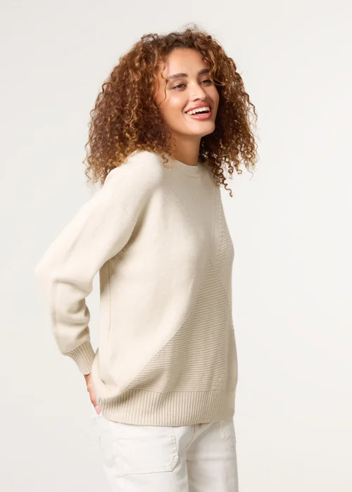 Blue Vanilla Beige Argyle Stitch Detail Jumper - L/XL Image 1