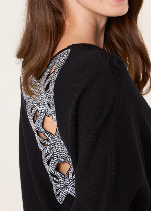 Blue Vanilla Black Batwing Jumper With Back Diamante Detailing - M/L Image 3