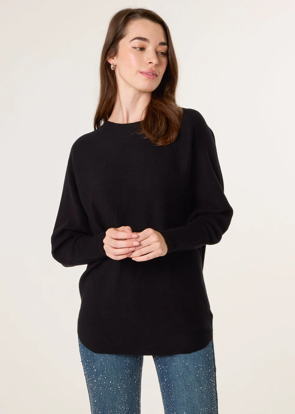 Blue Vanilla Black Batwing Jumper With Back Diamante Detailing - M/L Image 2