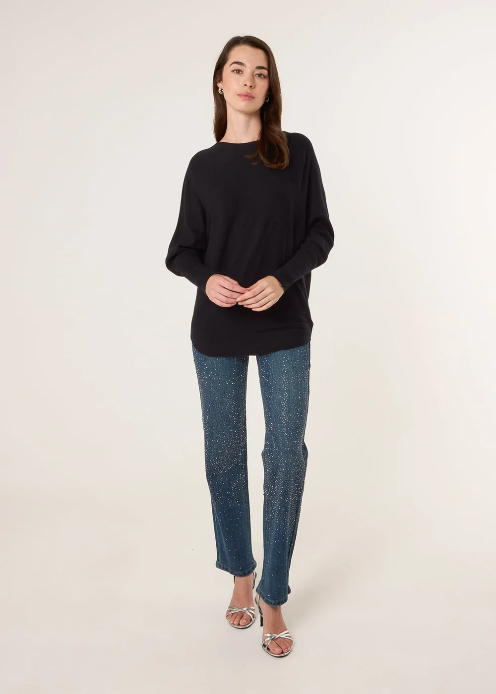 Blue Vanilla Black Batwing Jumper With Back Diamante Detailing - M/L Image 4
