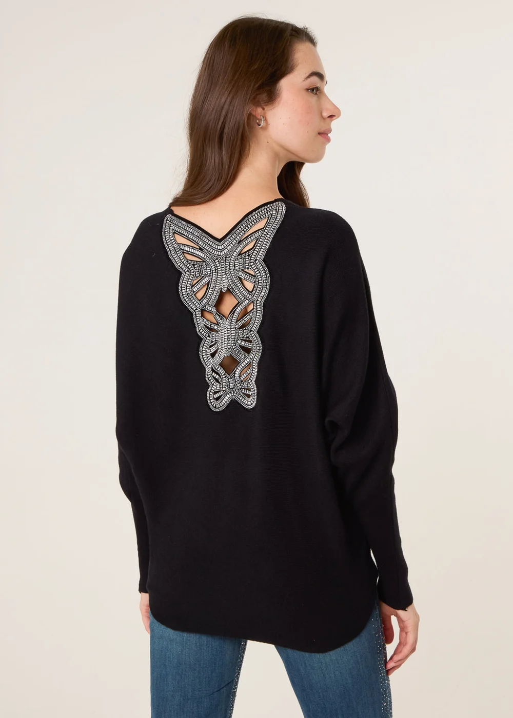 Blue Vanilla Black Batwing Jumper With Back Diamante Detailing - M/L Image 1