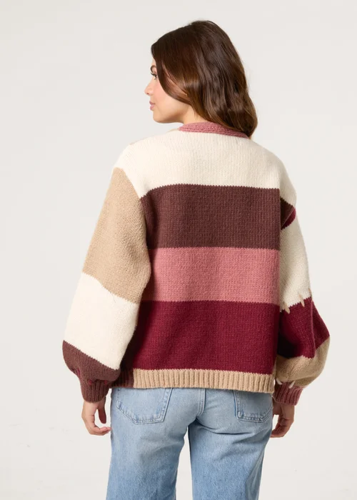 Blue Vanilla Brown Blanket Stitch Detailed Colourblock Cardigan - M/L Image 4