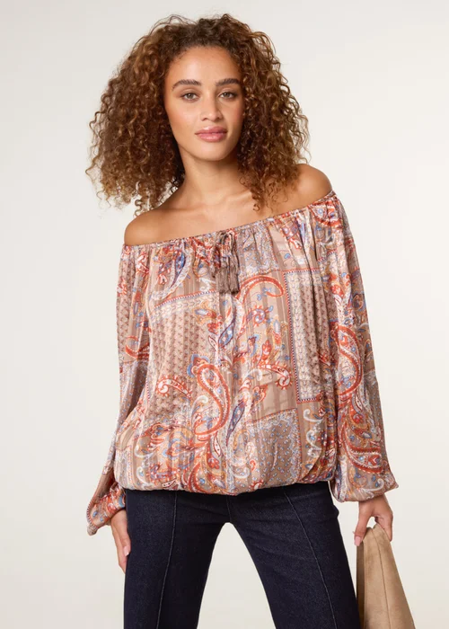Blue Vanilla Beige Bardot Puff Ball Blouse - S Image 1