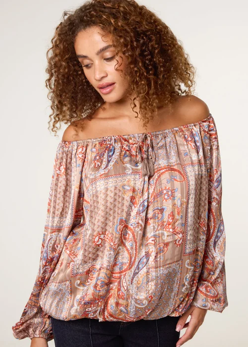 Blue Vanilla Beige Bardot Puff Ball Blouse - S Image 3