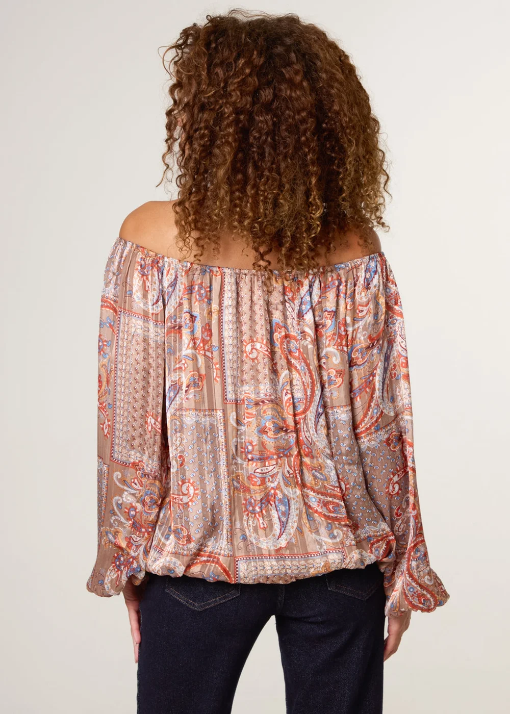 Blue Vanilla Beige Bardot Puff Ball Blouse - S Image 4