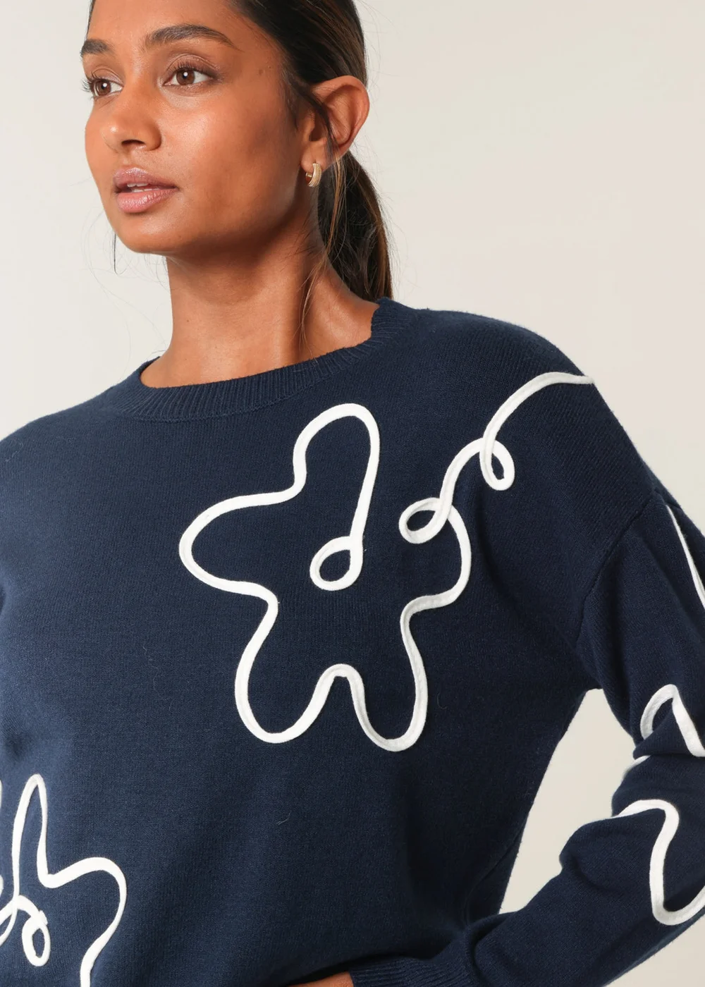 Blue Vanilla Navy Floral Pattern Sweater - S Image 2