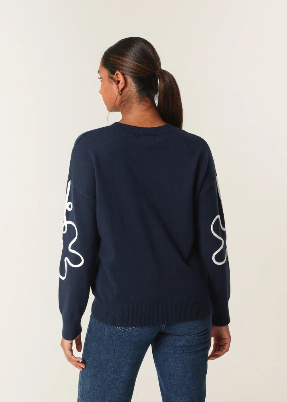 Blue Vanilla Navy Floral Pattern Sweater - S Image 4