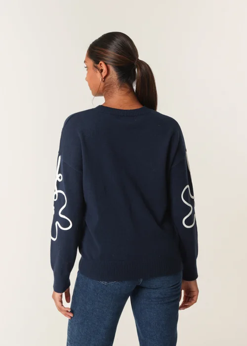 Blue Vanilla Navy Floral Pattern Sweater - S Image 4