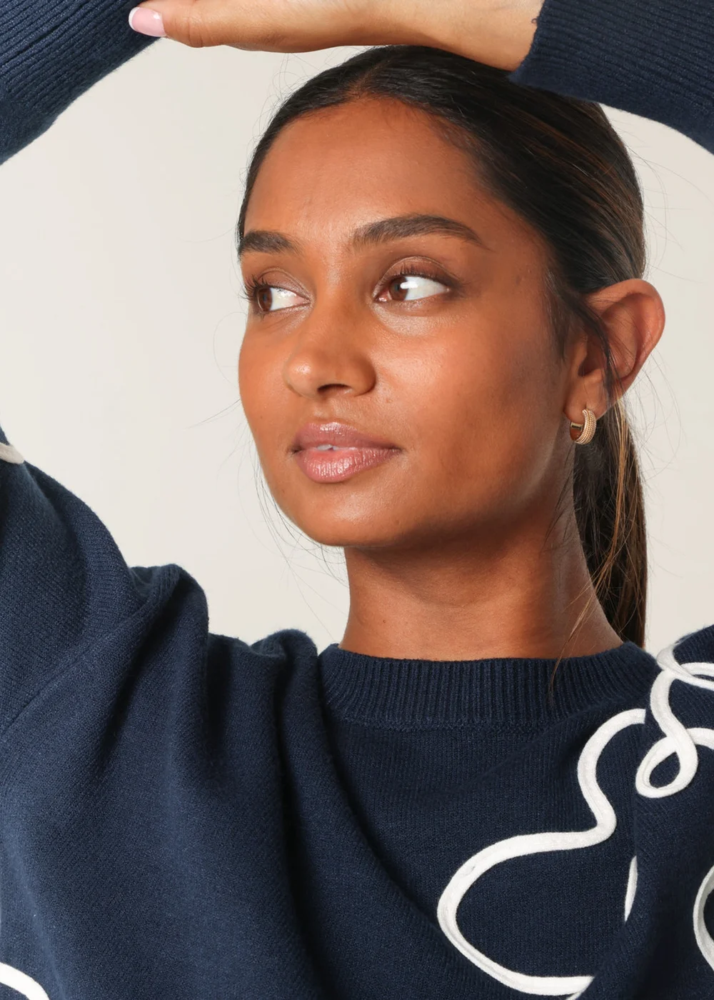 Blue Vanilla Navy Floral Pattern Sweater - S Image 3