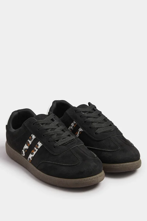 Yours Black Retro Leopard Stripe Trainers In Extra Wide EEE Fit - 5 Extra Wide Image 2
