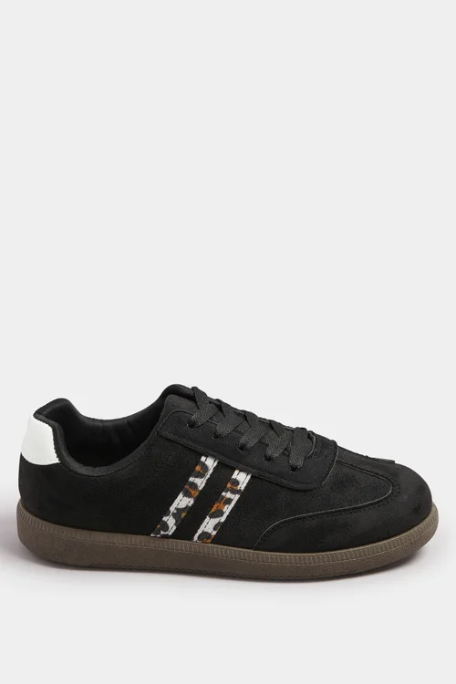 Yours Black Retro Leopard Stripe Trainers In Extra Wide EEE Fit - 5 Extra Wide Image 3