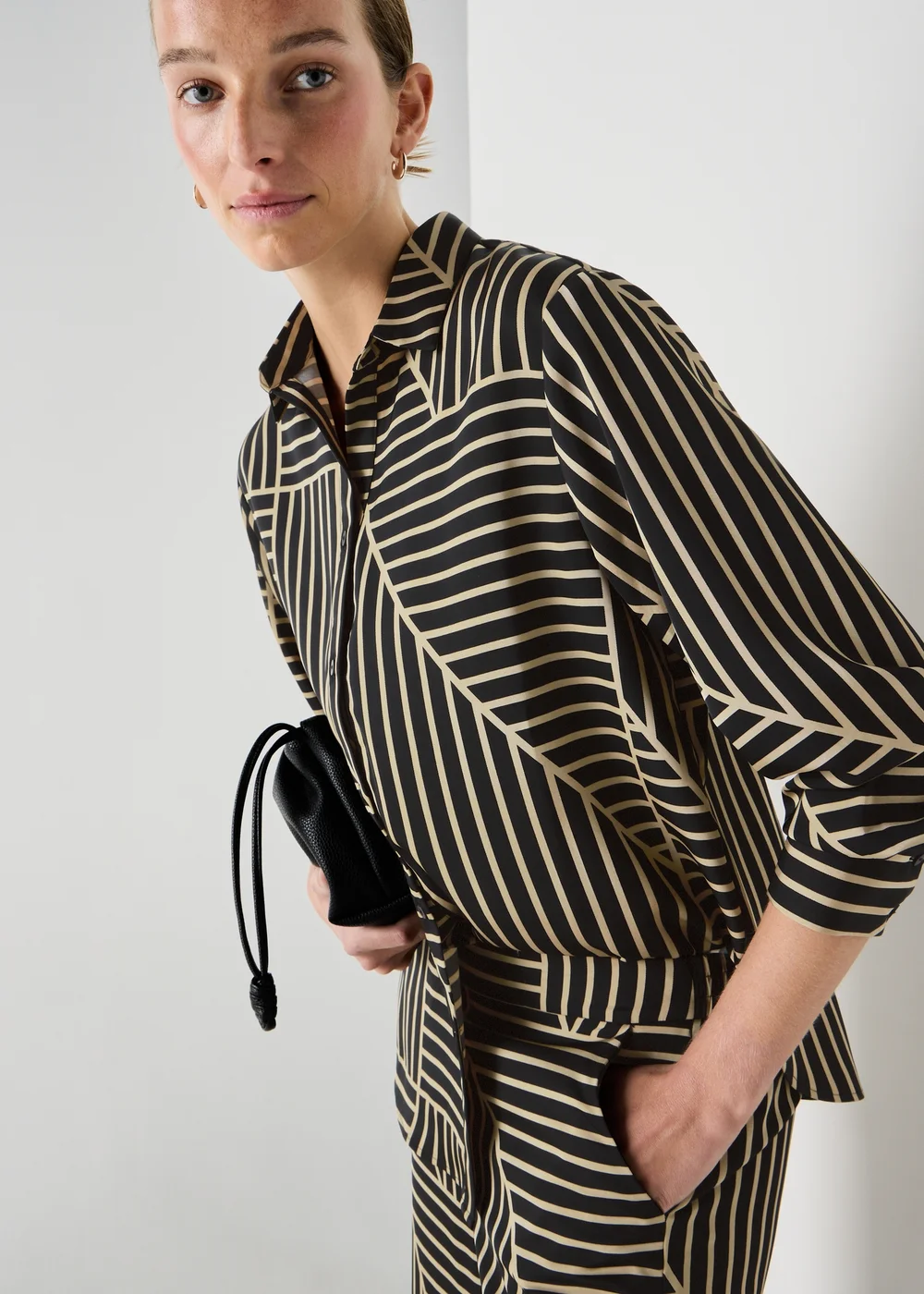 Et Vous Camel Stripe Satin Co Ord Shirt - 8 Image 1