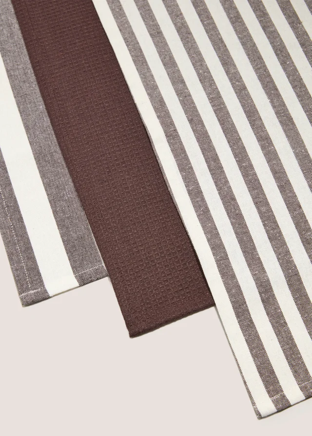 3 Pack Brown Striped Tea Towels