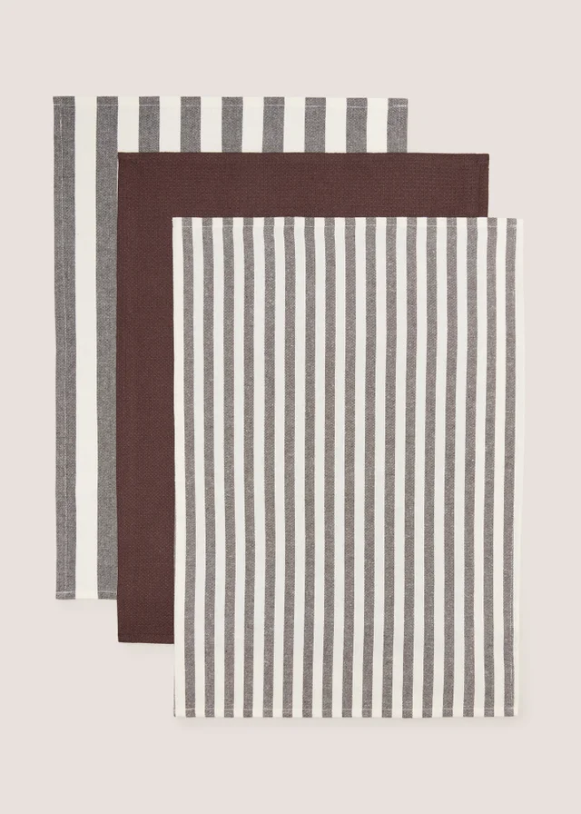 3 Pack Brown Striped Tea Towels