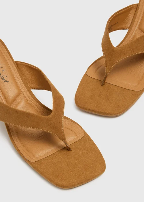 Tan Comfort Toe Post Kitten Heels - 3 Image 2