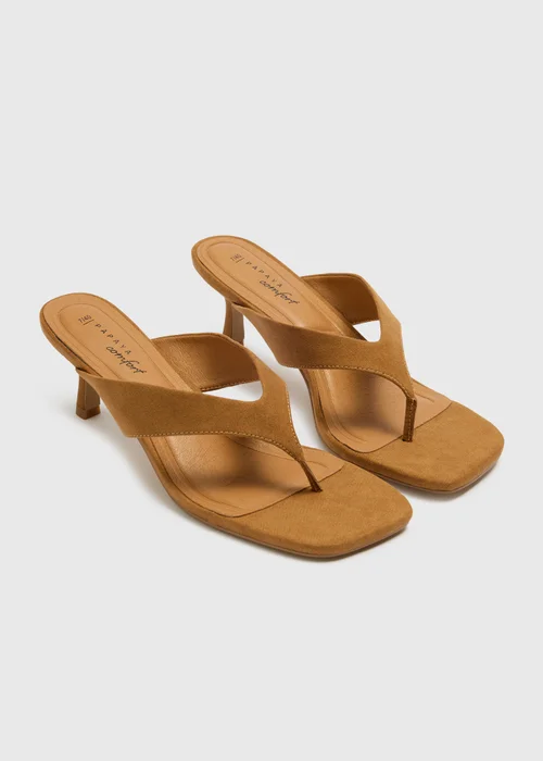 Tan Comfort Toe Post Kitten Heels - 3 Image 1