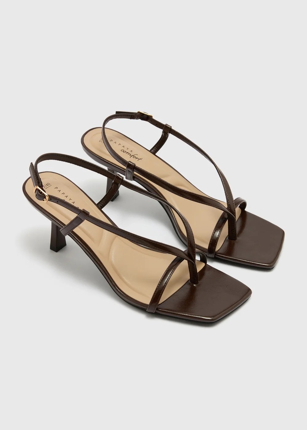 Chocolate Brown Toe Post Strappy Stiletto Heels - Size 3 Image 1