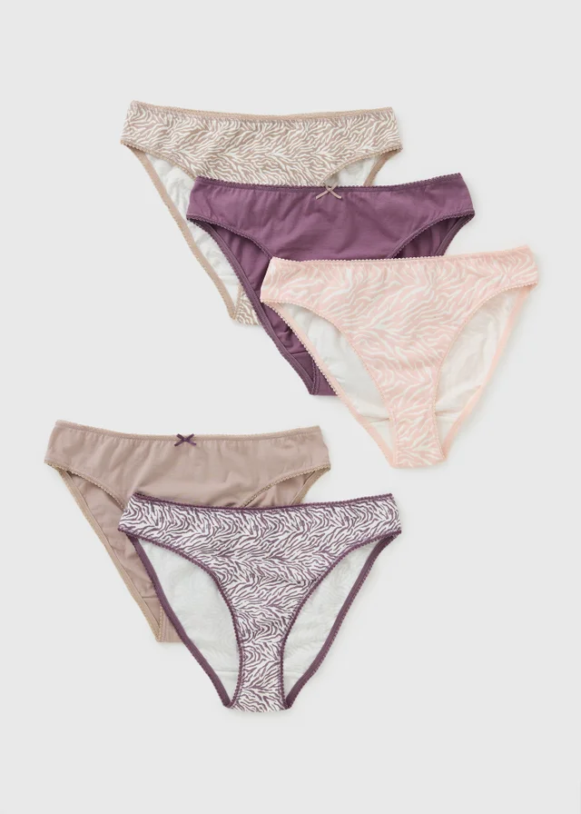 5 Pack Burgundy Zebra High Leg Knickers