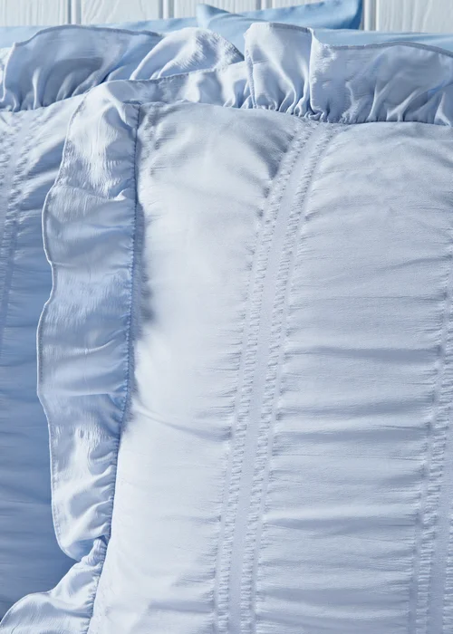 Blue Seersucker Frill Duvet Set - Double Image 2