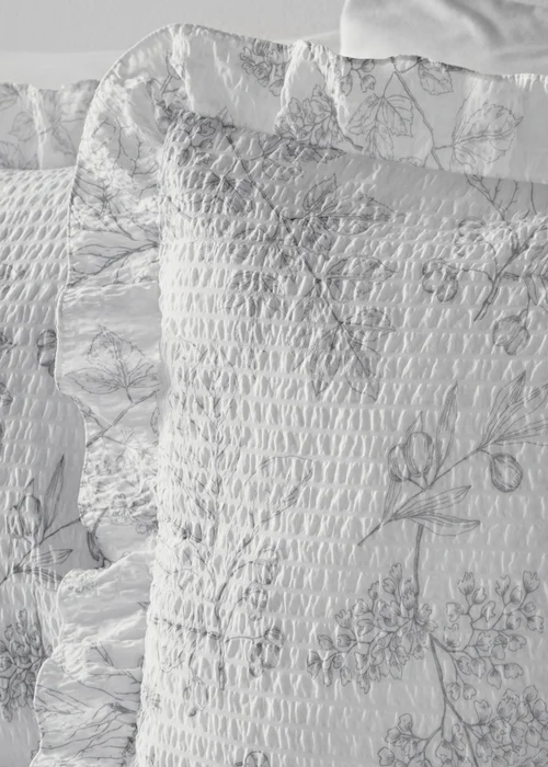 Grey Linear Leaf Frill Duvet Set - Double Image 2