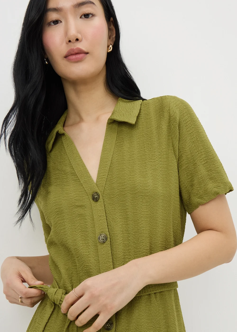 Olive Textured Midaxi Shirt Dress - 28 Image 2