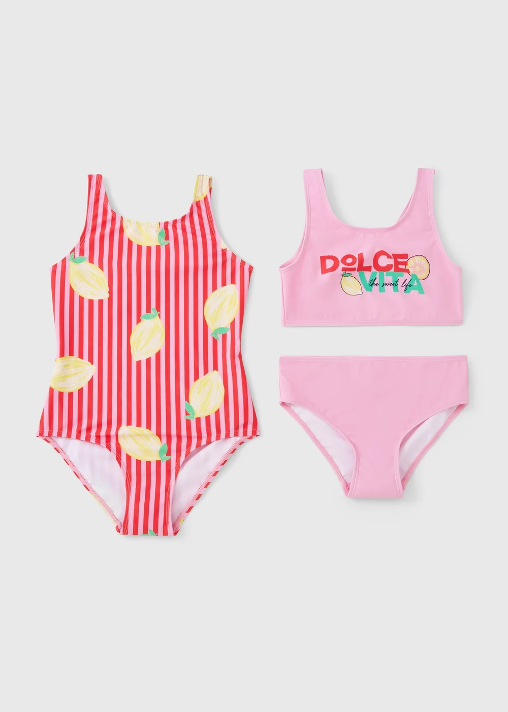 2 Pack Girls Multicolour Lemon Swimming Costumes (6-15yrs) - 6-7 Yrs Image 1