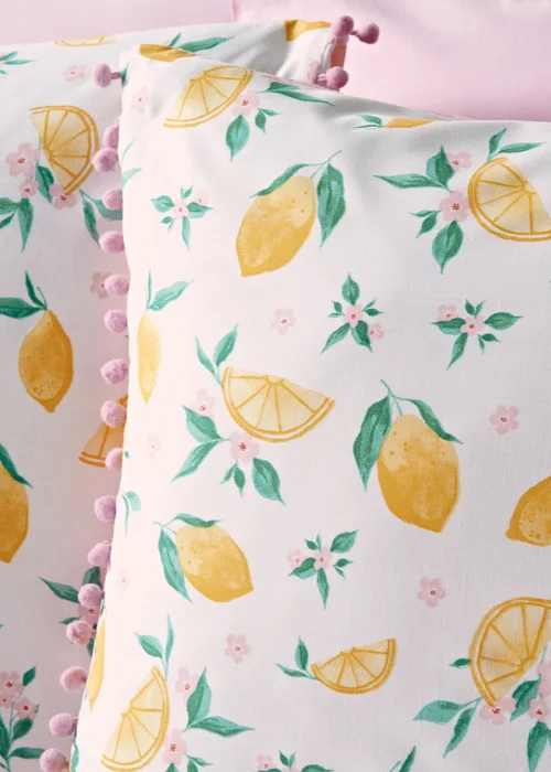 Yellow Lemon Pom Trim Duvet Set - Single Image 2