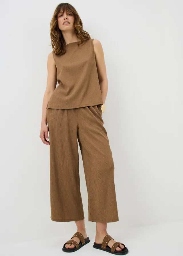 Taupe Textured Cropped Co Ord Trousers