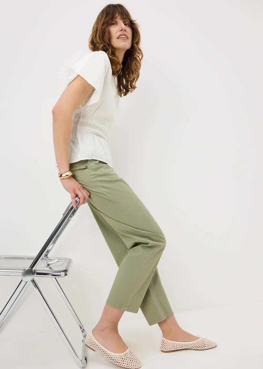 Cream Cinched Waist Blouse - 14 Image 2