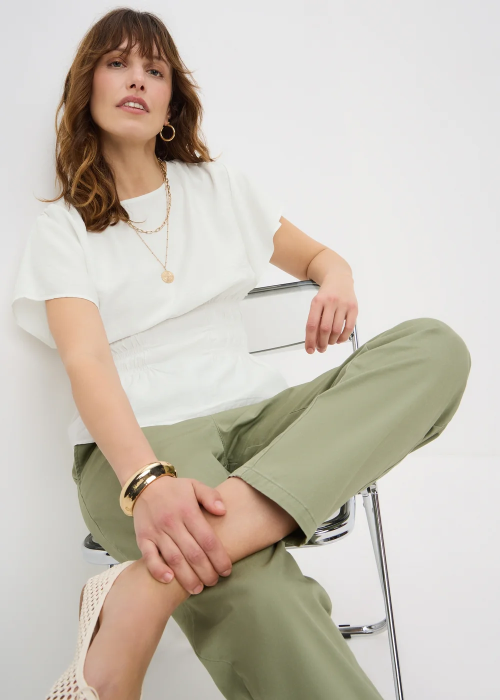 Cream Cinched Waist Blouse - 14 Image 3