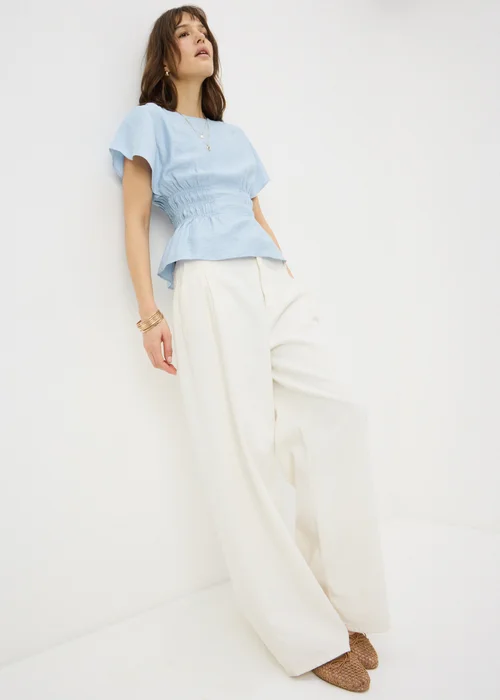 Light Blue Cinched Waist Blouse - 10 Image 2