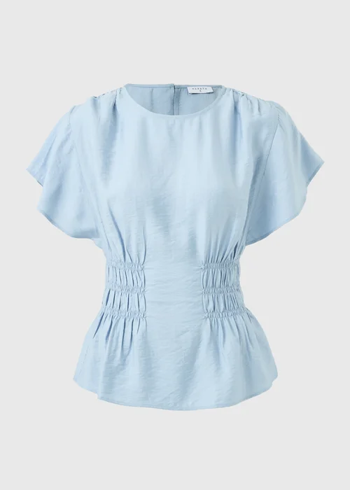 Light Blue Cinched Waist Blouse - 10 Image 4