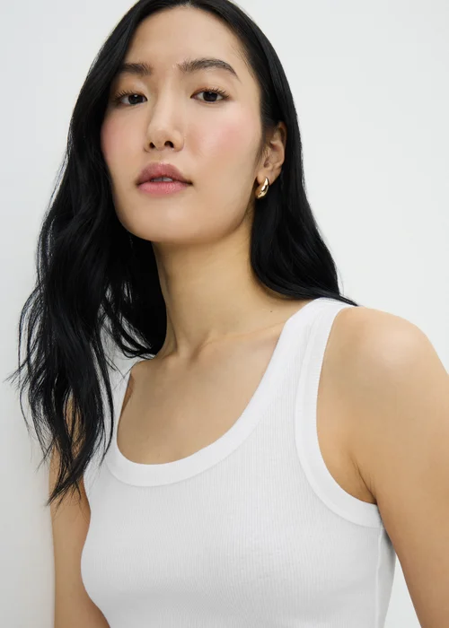 White Ribbed Scoop Vest Top - 8 Image 2