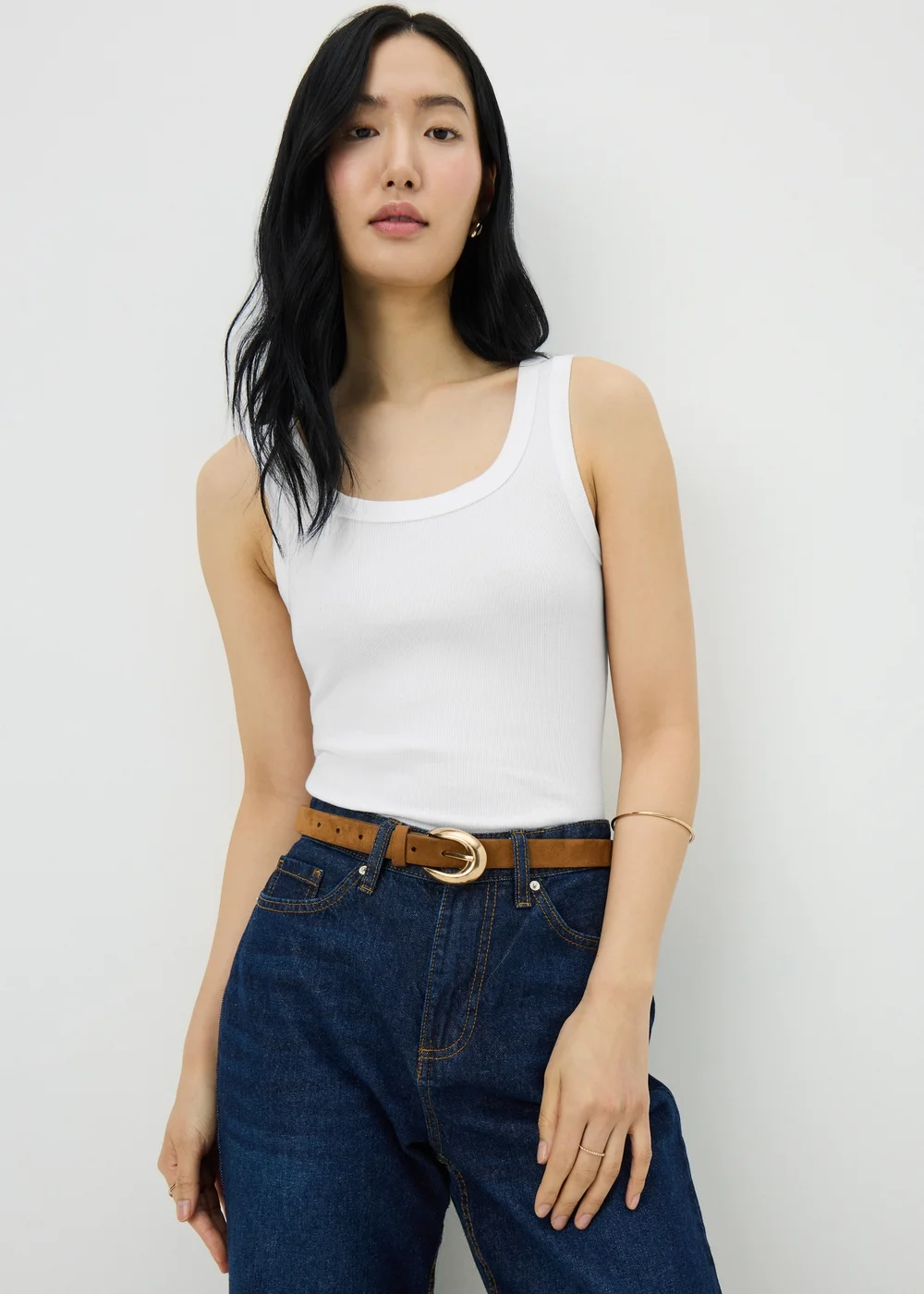 White Ribbed Scoop Vest Top - 8 Image 1